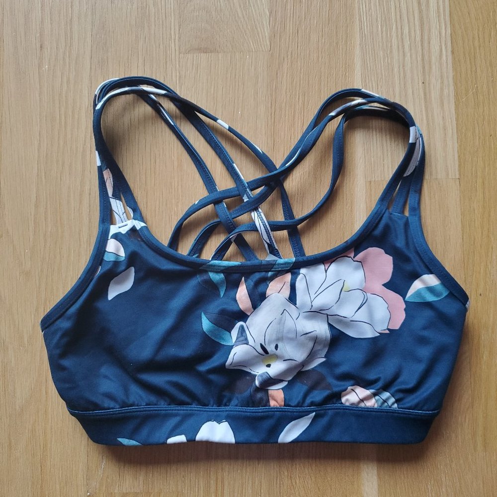 Blue & floral print sports bra